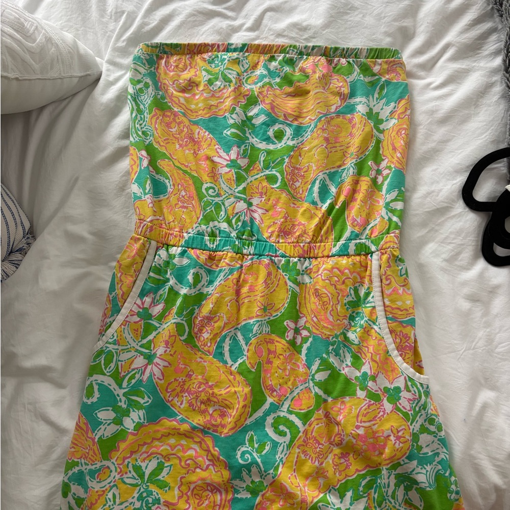 Lilly Pulitzer Strapless Romper in Pop goes the Lemur print